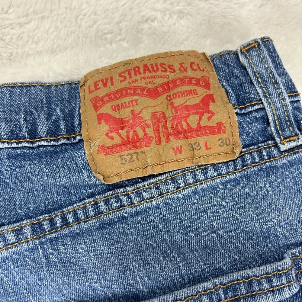 Levi's 527 Slim Bootcut Jeans Mens 33x30 Blue Whiskered Denim Mid Rise 5-Pocket